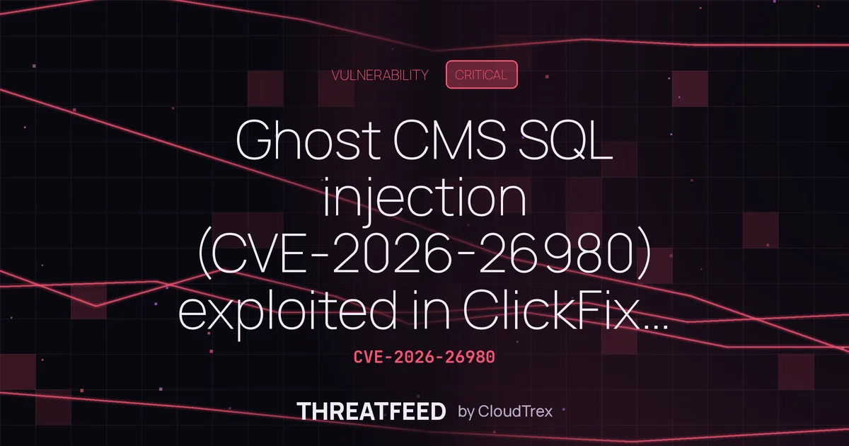 Ghost CMS SQL injection (CVE-2026-26980) exploited in ClickFix campaign