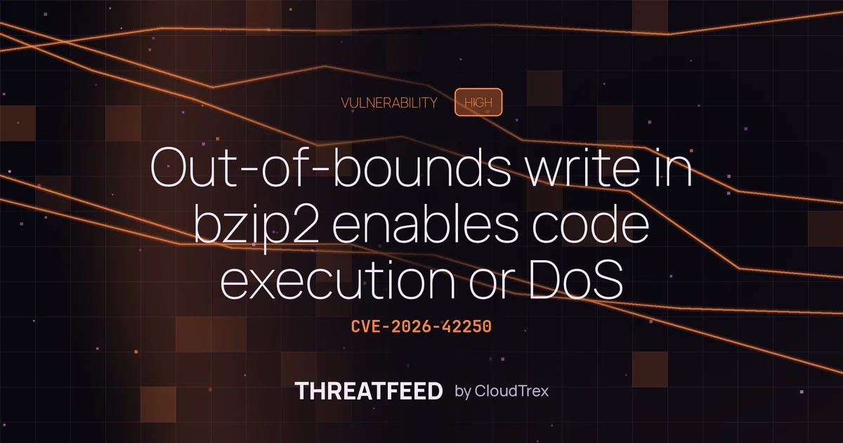 Out-of-bounds write in bzip2 enables code execution or DoS