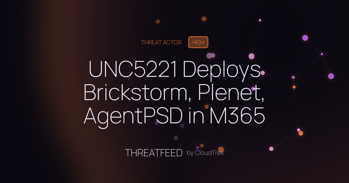 UNC5221 Deploys Brickstorm, Plenet, AgentPSD in M365 Espionage Campaign