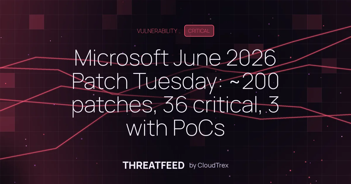 Microsoft June 2026 Patch Tuesday: ~200 patches, 36 critical, 3 with PoCs