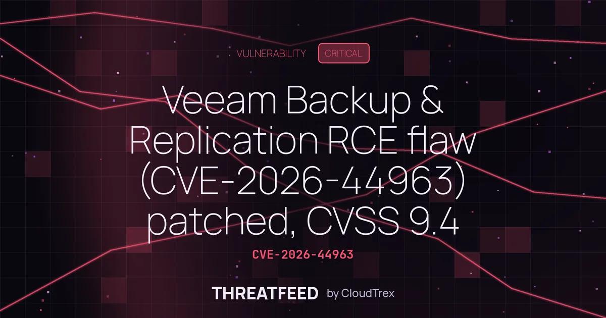 Veeam Backup & Replication RCE flaw (CVE-2026-44963) patched, CVSS 9.4