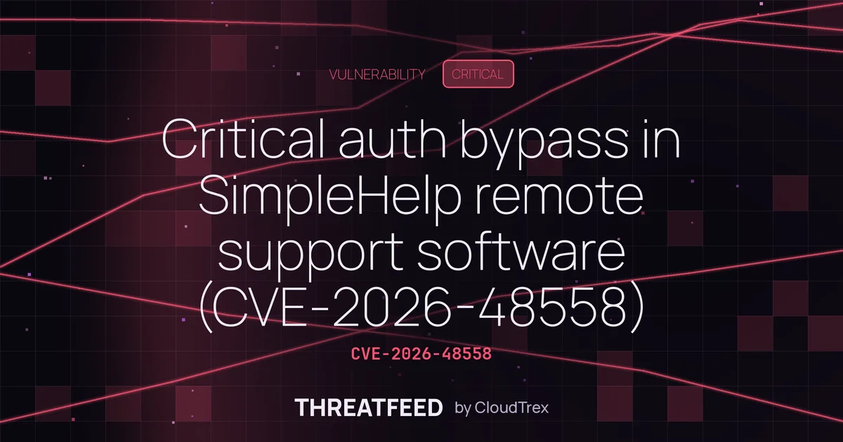 Critical auth bypass in SimpleHelp remote support software (CVE-2026-48558)