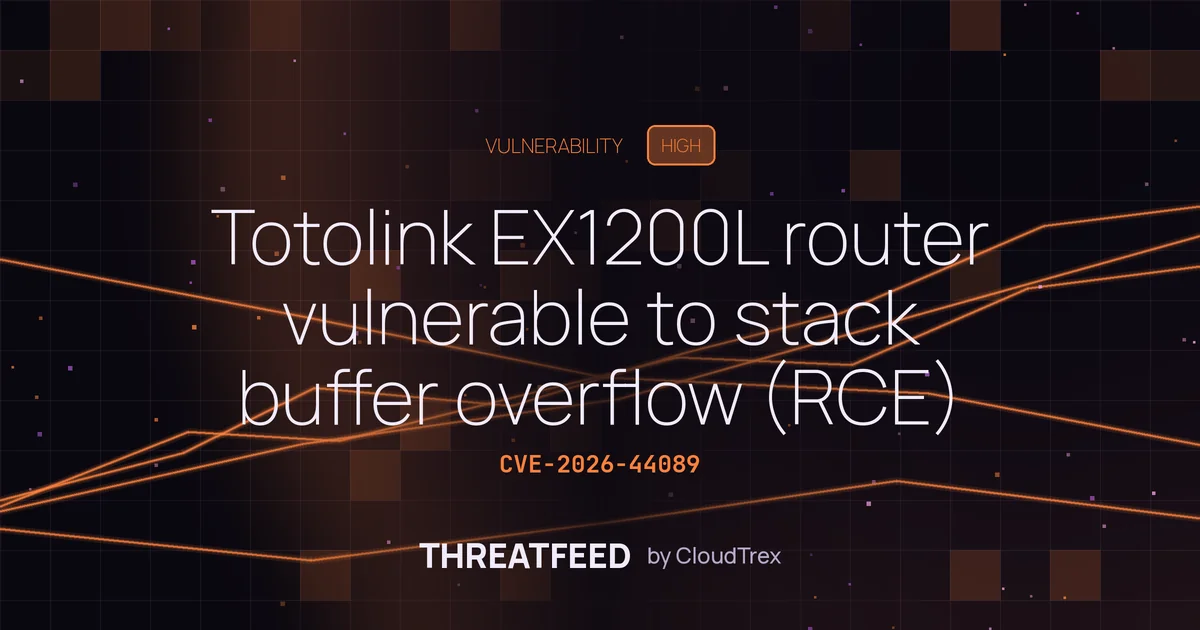 Totolink EX1200L router vulnerable to stack buffer overflow (RCE)