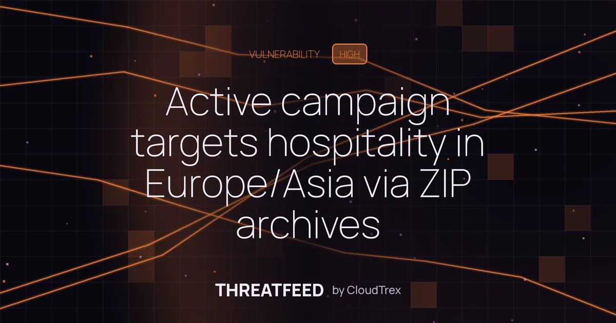 Active campaign targets hospitality in Europe/Asia via ZIP archives