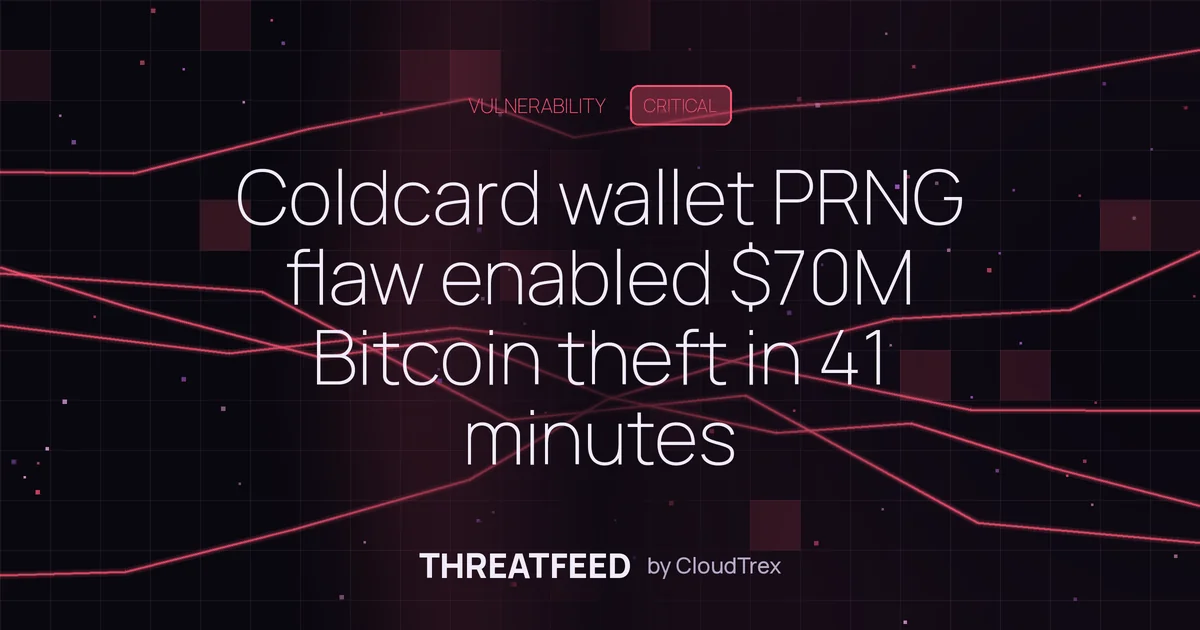 Coldcard wallet PRNG flaw enabled $70M Bitcoin theft in 41 minutes