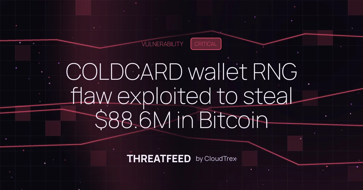 COLDCARD wallet RNG flaw exploited to steal $88.6M in Bitcoin