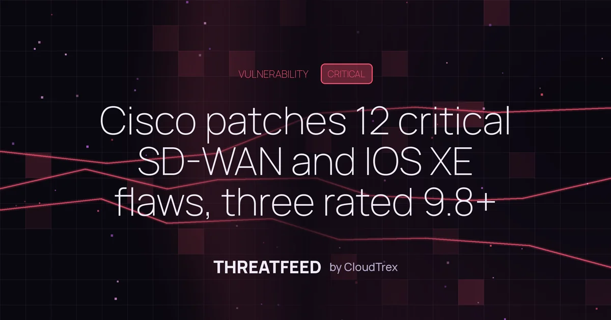 Cisco patches 12 critical SD-WAN and IOS XE flaws, three rated 9.8+