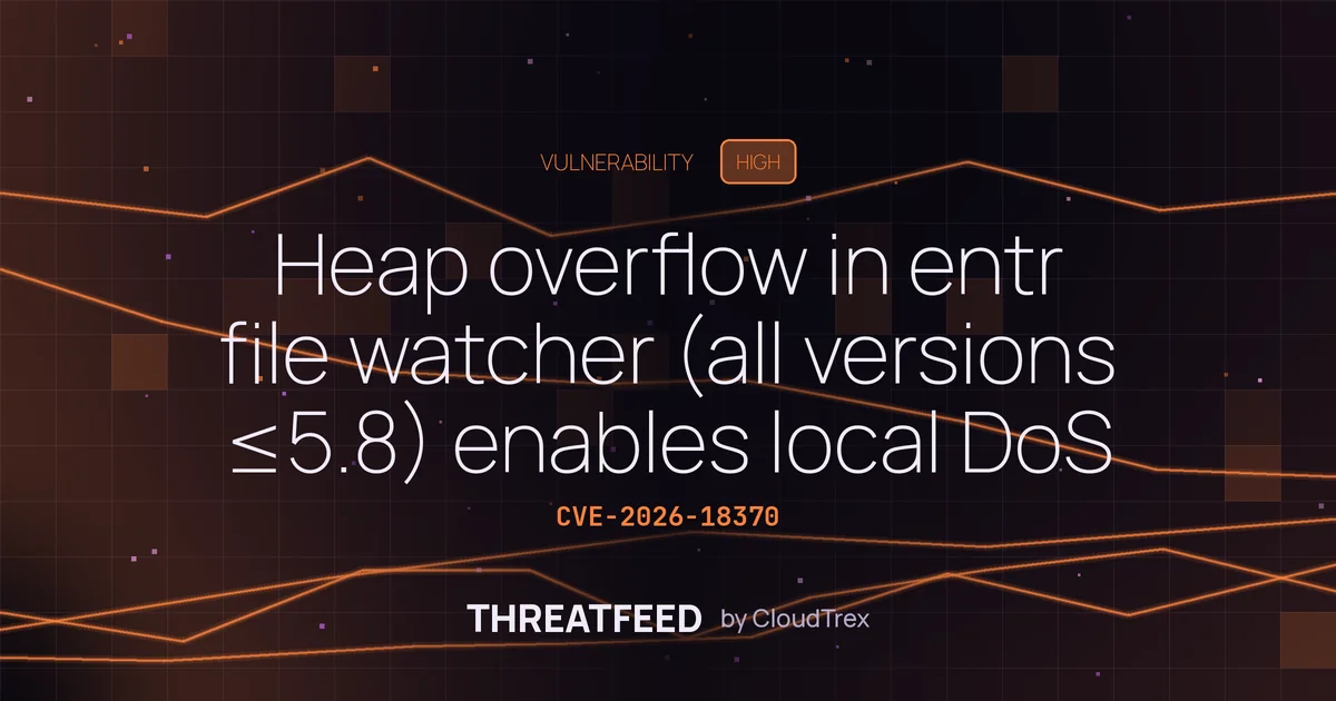 Heap overflow in entr file watcher allows local DoS via argument overflow
