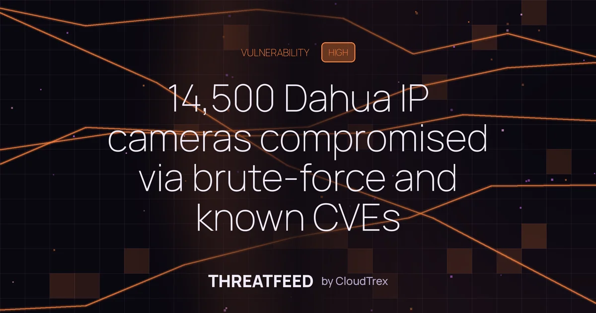 14,500 Dahua IP cameras compromised via brute-force and known CVEs