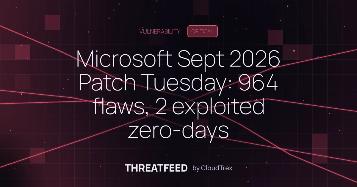 Microsoft Sept 2026 Patch Tuesday: 964 CVEs, 2 zero-days under attack