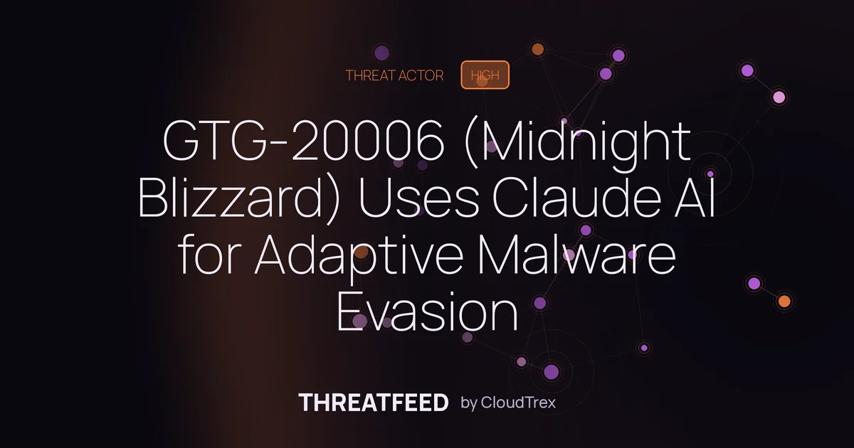 GTG-20006 (Midnight Blizzard) Uses Claude AI for Malware Evasion