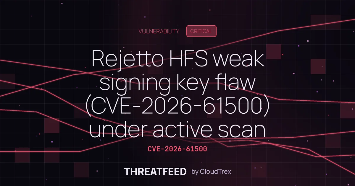 Rejetto HFS weak signing key flaw (CVE-2026-61500) actively scanned