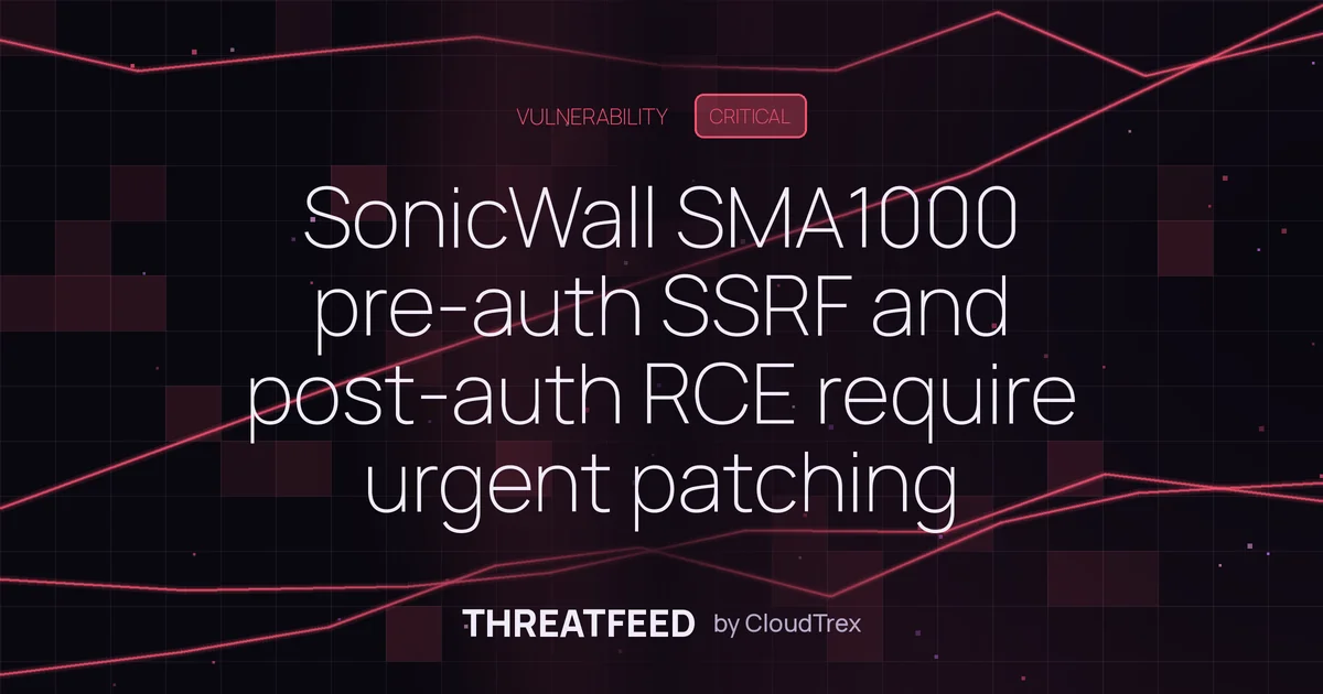 SonicWall SMA1000 pre-auth SSRF and post-auth RCE require urgent patching