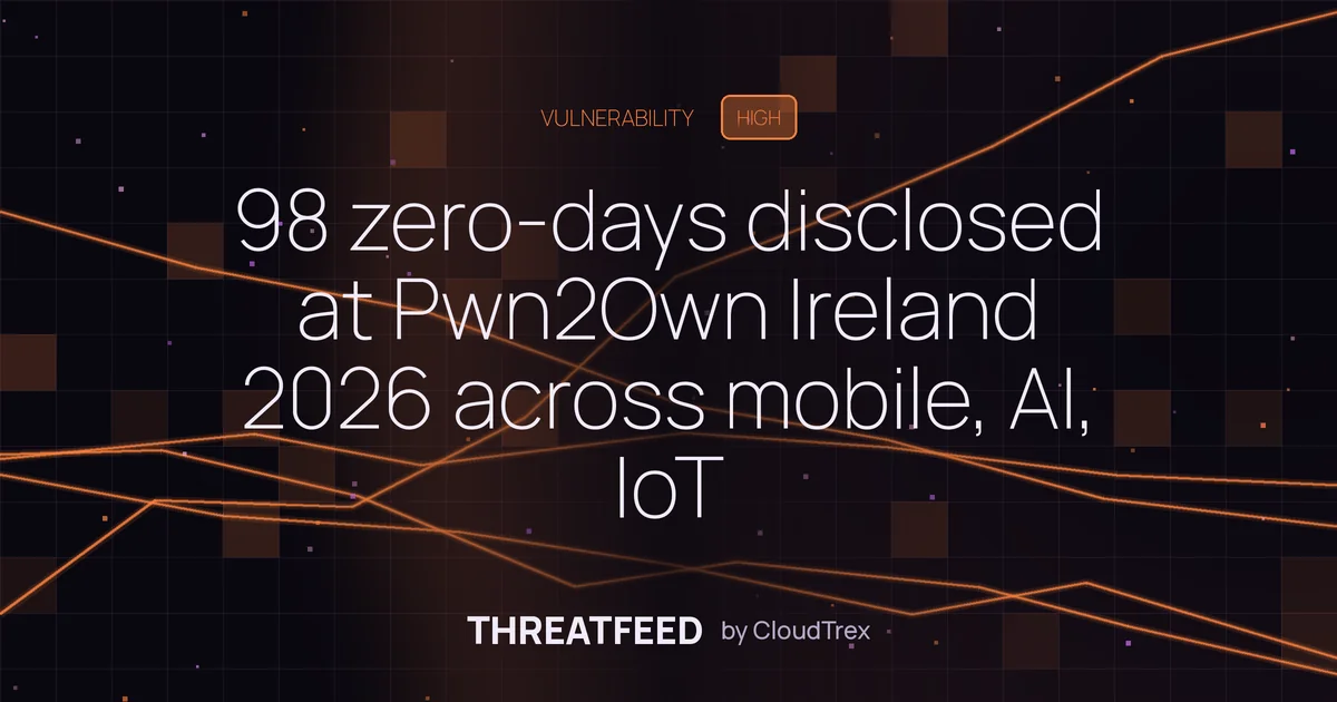 98 zero-days disclosed at Pwn2Own Ireland 2026 across mobile, AI, IoT