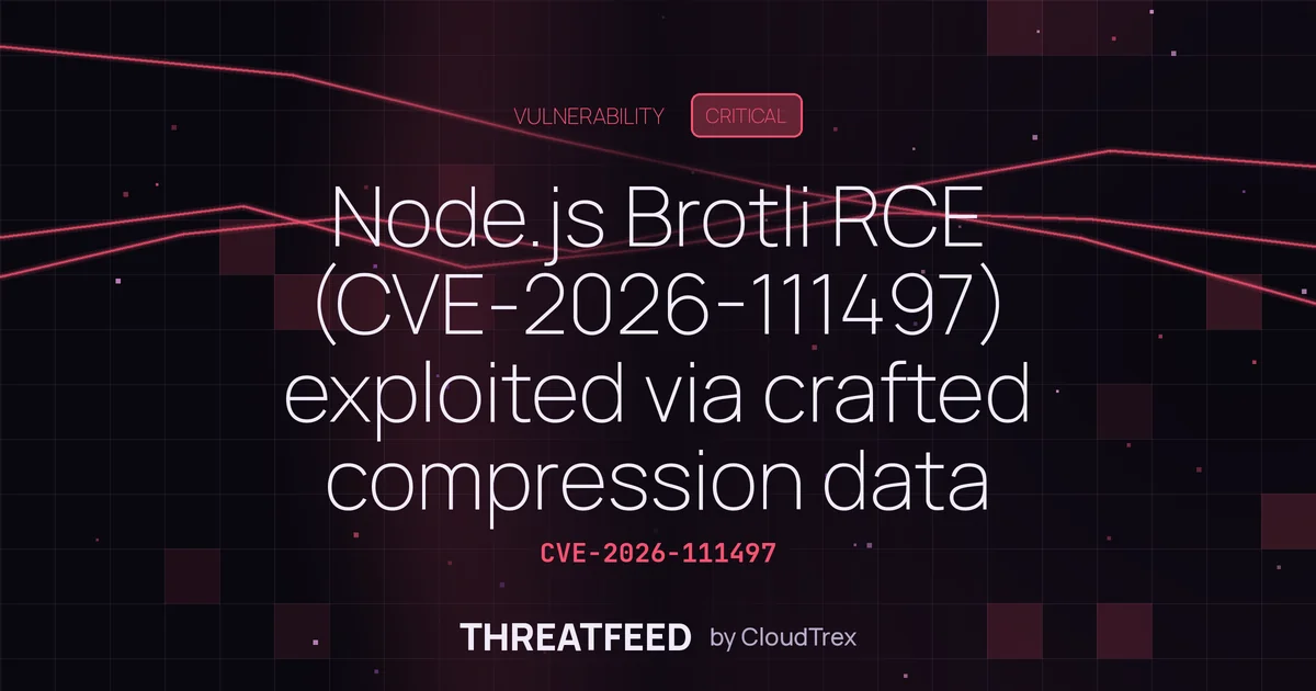 Node.js Brotli RCE (CVE-2026-111497) exploited via crafted compression data