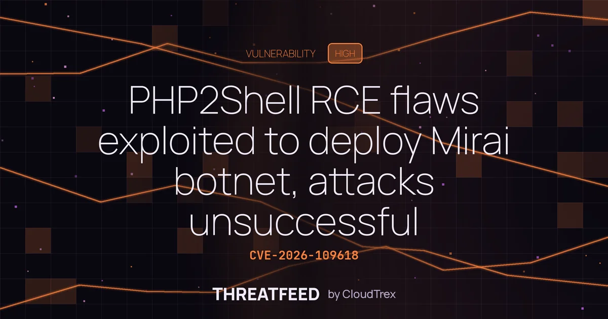 PHP2Shell RCE flaws exploited to deploy Mirai botnet, attacks unsuccessful