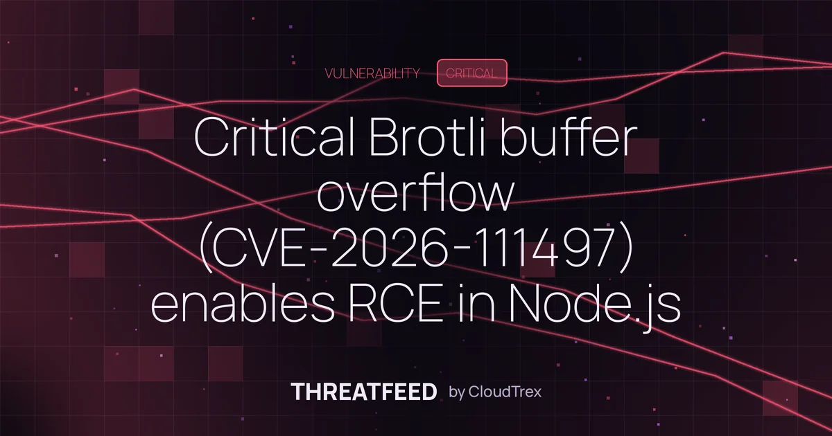 Critical Brotli buffer overflow (CVE-2026-111497) enables RCE in Node.js